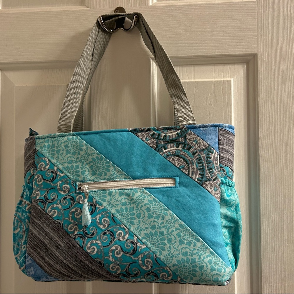 Patchwork Tote Bag - Blue and Gray